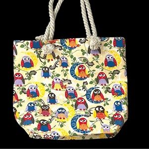 Colorful Owl Print Tote Bag